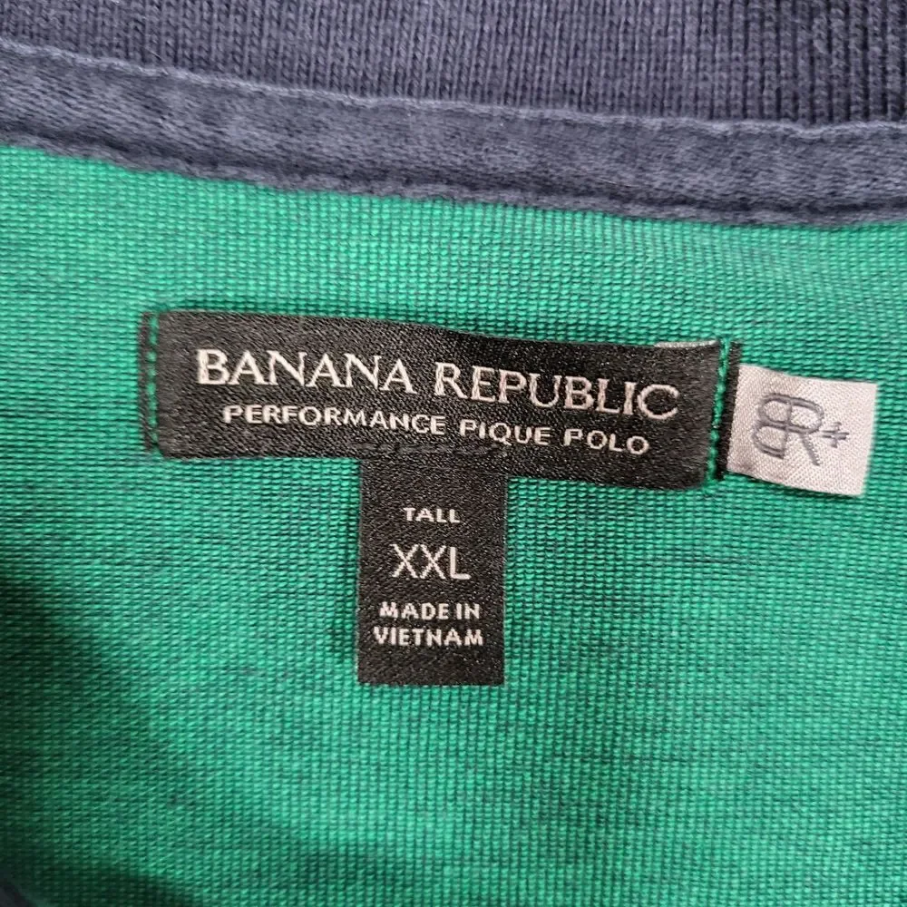Banana Republic Men's XXL Tall Green Performance Pique Short Sleeve Polo‎